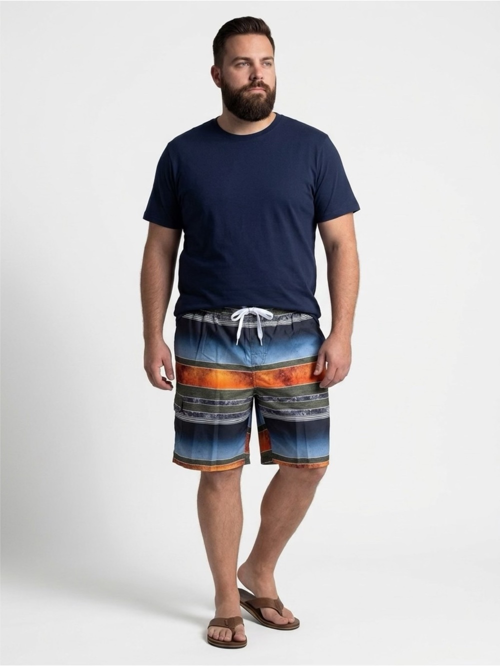 Kanu Surf Mileage Board Shorts Navy/Orange/Gray Striped 2X Big & Tall 8456X